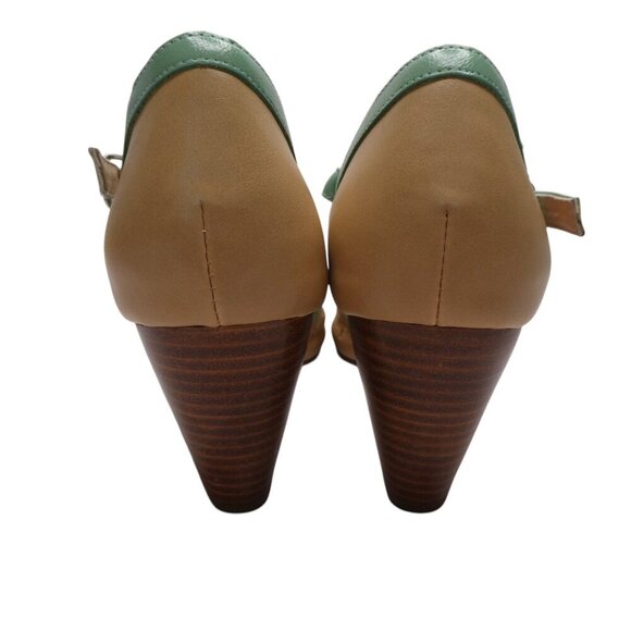 Chelsea Crew Zest Biege Green Retro Gatsby Pumps Heels Womens 39 US 8-8.5 - Picture 9 of 13